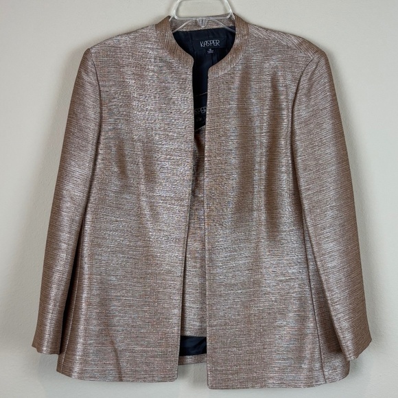 Kasper 2pc Metallic Bronze Long Sleeve Open Front Jacket with Matching Shell - Picture 1 of 14